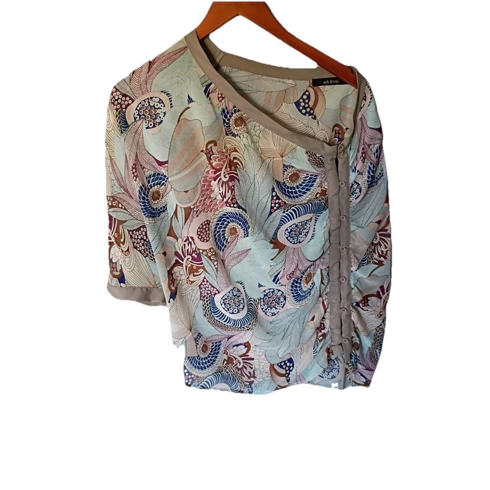 Ark & Co Off The Shoulder 3/4 Sleeve Blouse Cinched Size S Leaf Print Top